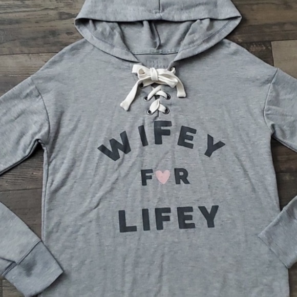 Wifey for Lifey Lace Up Sweatshirt Hoodie - Picture 3 of 5